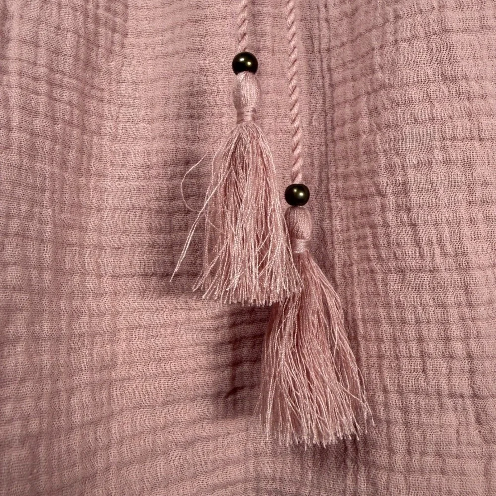 Catherine Malandrino NWT Organic Cotton Gauze Blouse Mauve Pleated Tassel S‎ - Picture 5 of 12